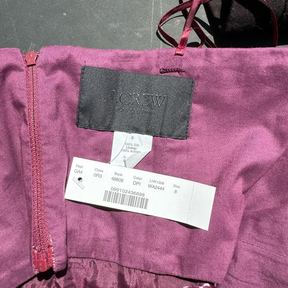 J. Crew Ashley Strapless Sweetheart Magenta and White Rose Print Silk Dress 8